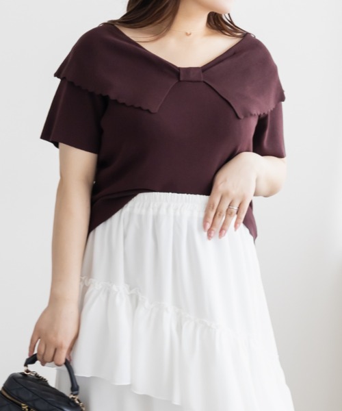 CLETTE(クレット)の「CLETTEオリジナルスカラップリボンカラーニット(ニット/セーター・レディース・アイボリー/グリーン/ブラウン・LL/4L/3L)」の16枚目の写真