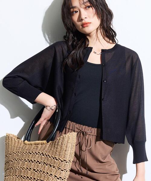 INDIVI(インディヴィ)の「【シアー/軽羽織】ドルマン袖ニットカーディガン(カーディガン/ボレロ・レディース・オフホワイト/オレンジ系/ブラック・13/38)」の1枚目の写真