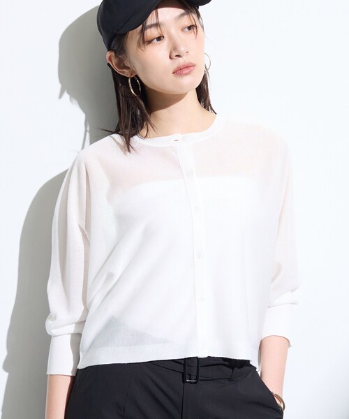 INDIVI（インディヴィ）の「【シアー／軽羽織】ドルマン袖ニットカーディガン（カーディガン/ボレロ・レディース・オフホワイト/オレンジ系/ブラック・13/38/05/15 ）」の5枚目の写真