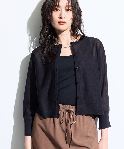 INDIVI（インディヴィ）の「【シアー／軽羽織】ドルマン袖ニットカーディガン（カーディガン/ボレロ・レディース・オフホワイト/オレンジ系/ブラック・13/38/05/15 ）」の9枚目の写真