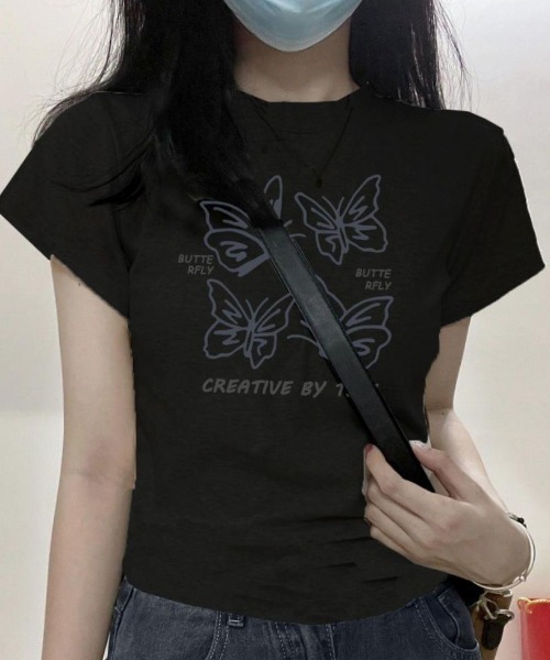 AVYL(アヴィル)の「バタフライグラフィックコンパクト半袖チビTシャツ(Tシャツ/カットソー・レディース・ブラック/ライトグレー/ホワイト・M)」の12枚目の写真