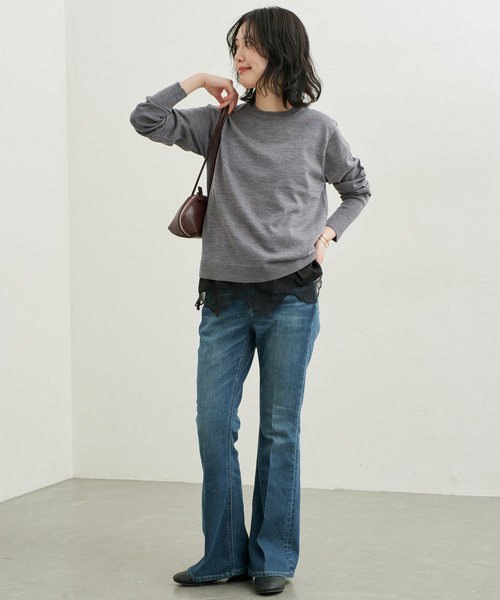 SLOBE IENA(スローブイエナ)の「《シリーズあり/追加》ウォッシャブルプレーンニット(ニット/セーター・レディース・イエロー/チャコールグレー/パープル/グリーン・FREE)」の8枚目の写真
