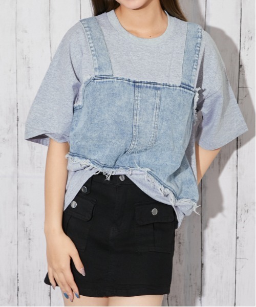 GORGE(ゴージ)の「《デニムビスチェドッキング》Tシャツ/Y2K/春夏/全3色(Tシャツ/カットソー・レディース・グレー/ブラック/オフホワイト・F)」の3枚目の写真