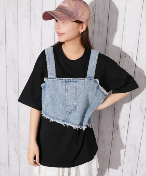 GORGE(ゴージ)の「《デニムビスチェドッキング》Tシャツ/Y2K/春夏/全3色(Tシャツ/カットソー・レディース・グレー/ブラック/オフホワイト・F)」の2枚目の写真