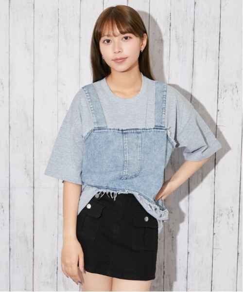 GORGE(ゴージ)の「《デニムビスチェドッキング》Tシャツ/Y2K/春夏/全3色(Tシャツ/カットソー・レディース・グレー/ブラック/オフホワイト・F)」の15枚目の写真