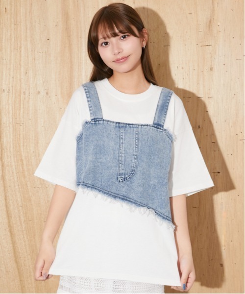 GORGE(ゴージ)の「《デニムビスチェドッキング》Tシャツ/Y2K/春夏/全3色(Tシャツ/カットソー・レディース・グレー/ブラック/オフホワイト・F)」の11枚目の写真