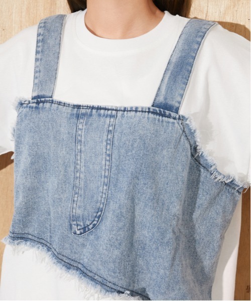 GORGE(ゴージ)の「《デニムビスチェドッキング》Tシャツ/Y2K/春夏/全3色(Tシャツ/カットソー・レディース・グレー/ブラック/オフホワイト・F)」の8枚目の写真
