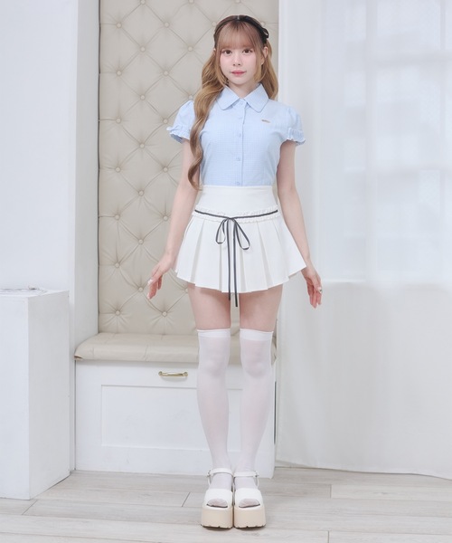 Rmine(アールマイン)の「フリル スリーブ ギンガムチェック シャツ トップス(半袖)(シャツ/ブラウス・レディース・ブラック/ブルー/レッド・FREE)」の10枚目の写真
