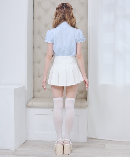 Rmine(アールマイン)の「フリル スリーブ ギンガムチェック シャツ トップス(半袖)(シャツ/ブラウス・レディース・ブラック/ブルー/レッド・FREE)」の12枚目の写真