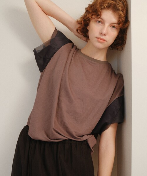 BIANCA（ビアンカ）の「【ON・OFF着回し】チュールコンビカノコカットソー（Tシャツ/カットソー・レディース・ブラウン/ブラック/チャコールグレー・38）」の9枚目の写真