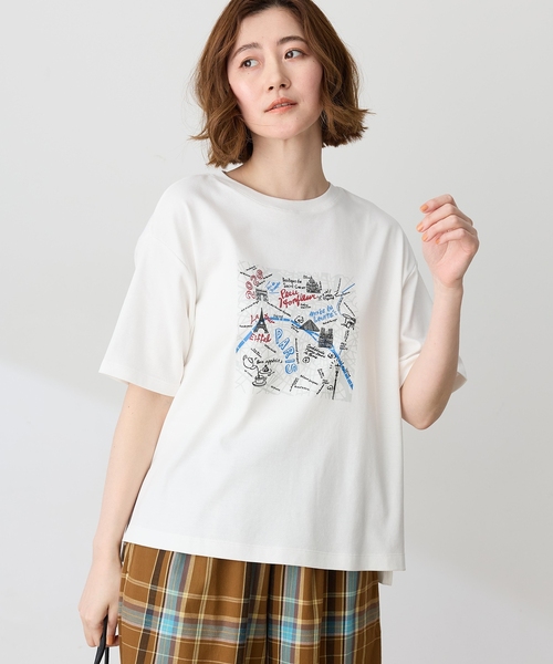 Petit Honfleur(プチオンフルール)の「【イラストレーターコラボ】マップモチーフプリントTシャツ【接触冷感・UVカット・オーガニックコットンブレンド】(Tシャツ/カットソー・レディース・ホワイト/レッド/ネイビー・M/L)」の5枚目の写真