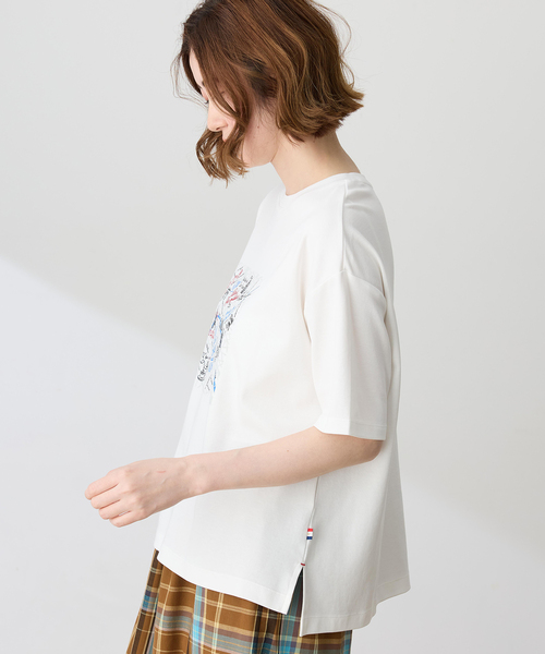 Petit Honfleur(プチオンフルール)の「【イラストレーターコラボ】マップモチーフプリントTシャツ【接触冷感・UVカット・オーガニックコットンブレンド】(Tシャツ/カットソー・レディース・ホワイト/レッド/ネイビー・M/L)」の6枚目の写真