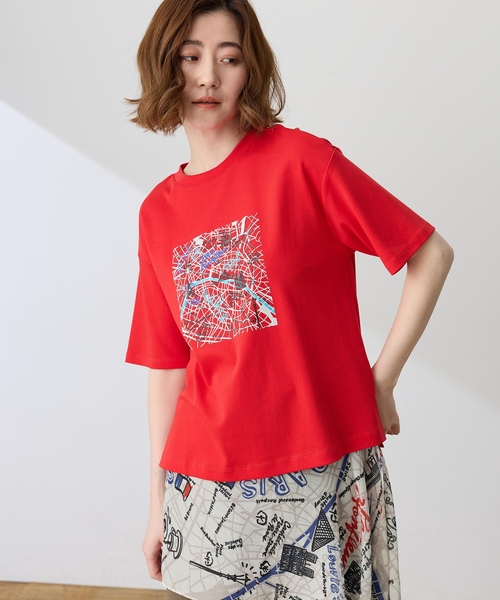 Petit Honfleur(プチオンフルール)の「【イラストレーターコラボ】マップモチーフプリントTシャツ【接触冷感・UVカット・オーガニックコットンブレンド】(Tシャツ/カットソー・レディース・ホワイト/レッド/ネイビー・M/L)」の8枚目の写真