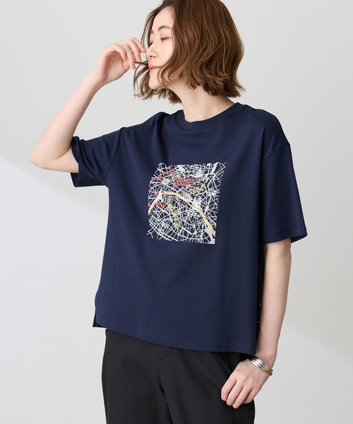 Petit Honfleur(プチオンフルール)の「【イラストレーターコラボ】マップモチーフプリントTシャツ【接触冷感・UVカット・オーガニックコットンブレンド】(Tシャツ/カットソー・レディース・ホワイト/レッド/ネイビー・M/L)」の9枚目の写真