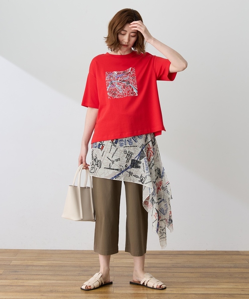 Petit Honfleur(プチオンフルール)の「【イラストレーターコラボ】マップモチーフプリントTシャツ【接触冷感・UVカット・オーガニックコットンブレンド】(Tシャツ/カットソー・レディース・ホワイト/レッド/ネイビー・M/L)」の12枚目の写真