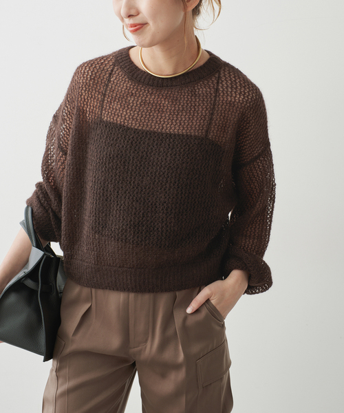 Spick & Span(スピックアンドスパン)の「ルーズモヘヤメッシュアミニット(ニット/セーター・レディース・イエロー/ブラウン・FREE)」の2枚目の写真
