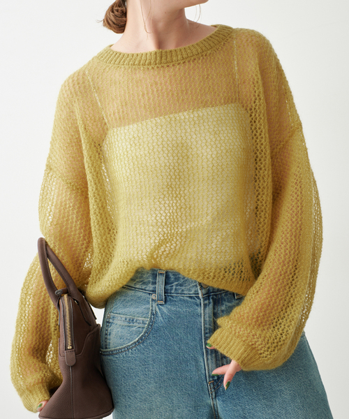 Spick & Span(スピックアンドスパン)の「ルーズモヘヤメッシュアミニット(ニット/セーター・レディース・イエロー/ブラウン・FREE)」の1枚目の写真