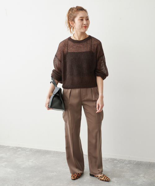 Spick & Span(スピックアンドスパン)の「ルーズモヘヤメッシュアミニット(ニット/セーター・レディース・イエロー/ブラウン・FREE)」の3枚目の写真