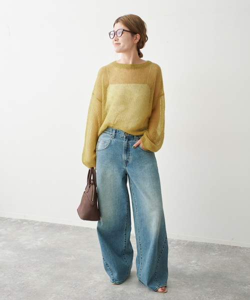 Spick & Span(スピックアンドスパン)の「ルーズモヘヤメッシュアミニット(ニット/セーター・レディース・イエロー/ブラウン・FREE)」の4枚目の写真