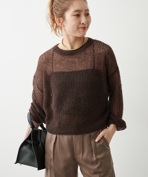 Spick & Span(スピックアンドスパン)の「ルーズモヘヤメッシュアミニット(ニット/セーター・レディース・イエロー/ブラウン・FREE)」の5枚目の写真