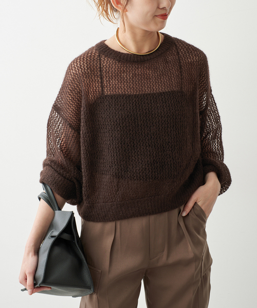 Spick & Span(スピックアンドスパン)の「ルーズモヘヤメッシュアミニット(ニット/セーター・レディース・イエロー/ブラウン・FREE)」の6枚目の写真