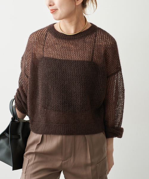 Spick & Span(スピックアンドスパン)の「ルーズモヘヤメッシュアミニット(ニット/セーター・レディース・イエロー/ブラウン・FREE)」の7枚目の写真