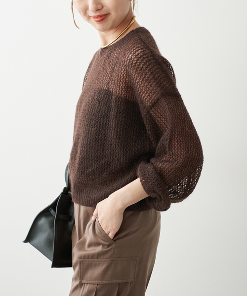 Spick & Span(スピックアンドスパン)の「ルーズモヘヤメッシュアミニット(ニット/セーター・レディース・イエロー/ブラウン・FREE)」の8枚目の写真