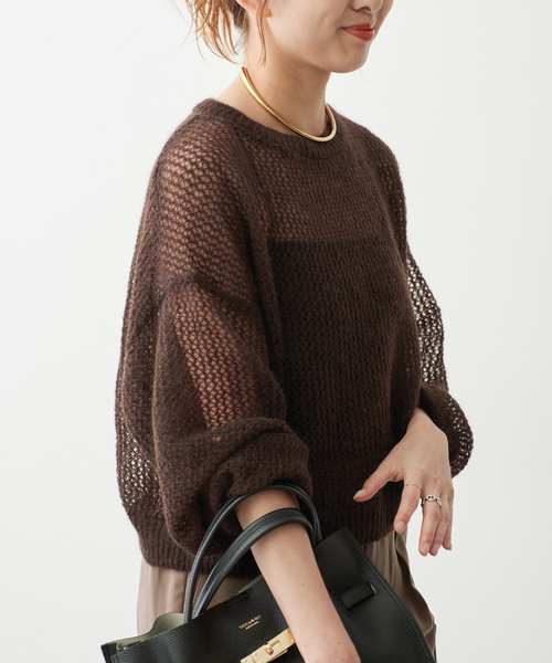 Spick & Span(スピックアンドスパン)の「ルーズモヘヤメッシュアミニット(ニット/セーター・レディース・イエロー/ブラウン・FREE)」の9枚目の写真