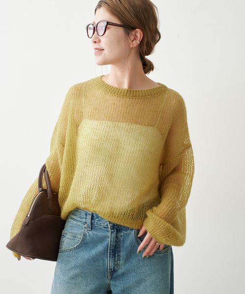 Spick & Span(スピックアンドスパン)の「ルーズモヘヤメッシュアミニット(ニット/セーター・レディース・イエロー/ブラウン・FREE)」の11枚目の写真