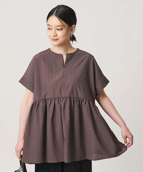 A DAY IN THE LIFE UNITED ARROWS(アデイインザライフユナイテッドアローズ)の「シアーストライプ ペプラムブラウス <A DAY IN THE LIFE>(シャツ/ブラウス・レディース・モカ/イエロー/ネイビー・FREE)」の2枚目の写真