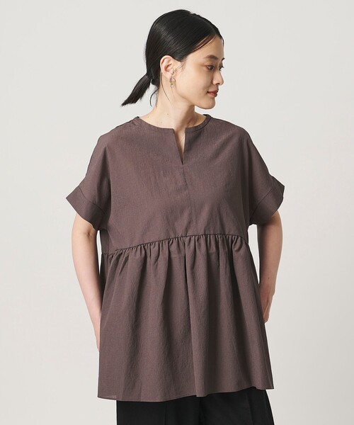 A DAY IN THE LIFE UNITED ARROWS(アデイインザライフユナイテッドアローズ)の「シアーストライプ ペプラムブラウス <A DAY IN THE LIFE>(シャツ/ブラウス・レディース・モカ/イエロー/ネイビー・FREE)」の4枚目の写真