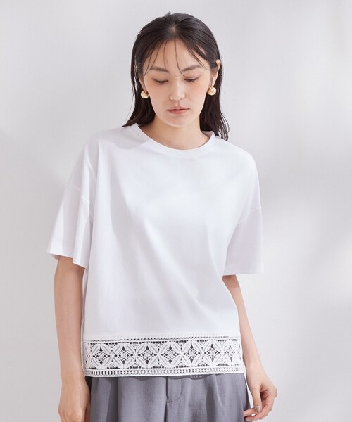OPAQUE.CLIP(オペークドットクリップ)の「裾レースカットソー【洗濯機OK】(Tシャツ/カットソー・レディース・ブラック/ホワイト・42/40/38)」の11枚目の写真