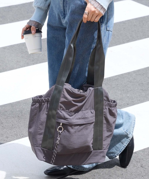 BONLECILL Marche(ボンルシールマルシェ)の「【BONLECILL Marche】《大容量/軽量》コードデザインラウンドトートバッグ/ユーティリティバッグ(トートバッグ・レディース・ブラック/カーキ/グレー・FREE)」の10枚目の写真