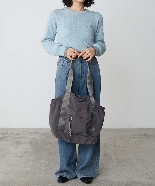 BONLECILL Marche(ボンルシールマルシェ)の「【BONLECILL Marche】《大容量/軽量》コードデザインラウンドトートバッグ/ユーティリティバッグ(トートバッグ・レディース・ブラック/カーキ/グレー・FREE)」の13枚目の写真