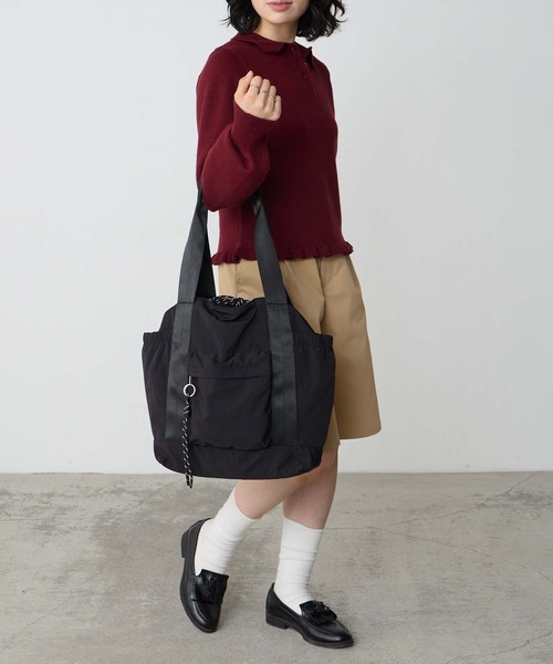 BONLECILL Marche(ボンルシールマルシェ)の「【BONLECILL Marche】《大容量/軽量》コードデザインラウンドトートバッグ/ユーティリティバッグ(トートバッグ・レディース・ブラック/カーキ/グレー・FREE)」の9枚目の写真