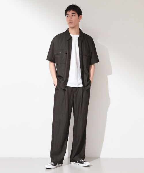 THE SHOP TK (ザ ショップ ティーケー )の「【セットアップ可/洗濯機OK】アソート ジップ半袖シャツ(シャツ/ブラウス・メンズ・ブルー系その他3/ネイビー/ブラック・03/02)」の6枚目の写真