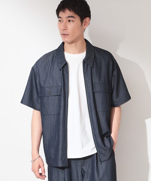 THE SHOP TK (ザ ショップ ティーケー )の「【セットアップ可/洗濯機OK】アソート ジップ半袖シャツ(シャツ/ブラウス・メンズ・ブルー系その他3/ネイビー/ブラック・03/02)」の8枚目の写真