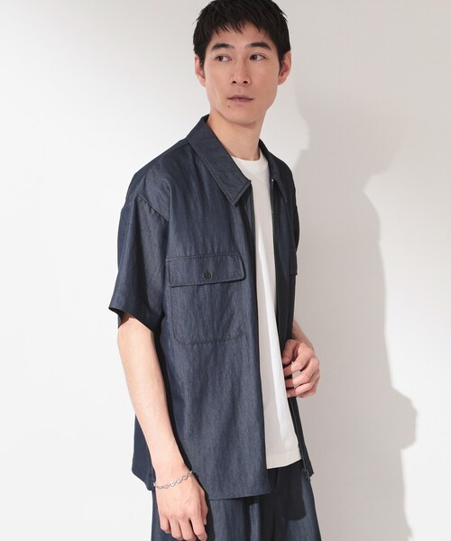 THE SHOP TK (ザ ショップ ティーケー )の「【セットアップ可/洗濯機OK】アソート ジップ半袖シャツ(シャツ/ブラウス・メンズ・ブルー系その他3/ネイビー/ブラック・03/02)」の9枚目の写真