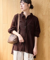 シアーメッシュ フロッキーストライプレギュラーカラーシャツ