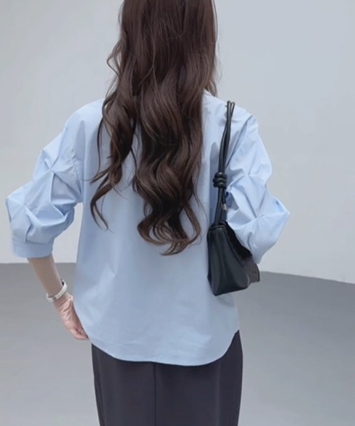 MILAE（ミレ）の「ボリュームスリーブスキッパーブラウス（シャツ/ブラウス・レディース・ブルー/ホワイト・L/M/S）」の12枚目の写真