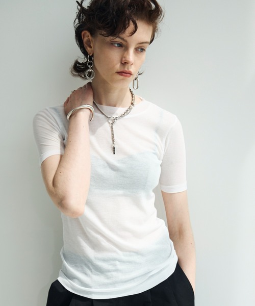 JOSE MOON(ジョゼムーン)の「SHEER RIB TEE /シアーリブT(Tシャツ/カットソー・レディース・ホワイト/グレー/ブラック/サックスブルー/ピンク・FREE)」の2枚目の写真