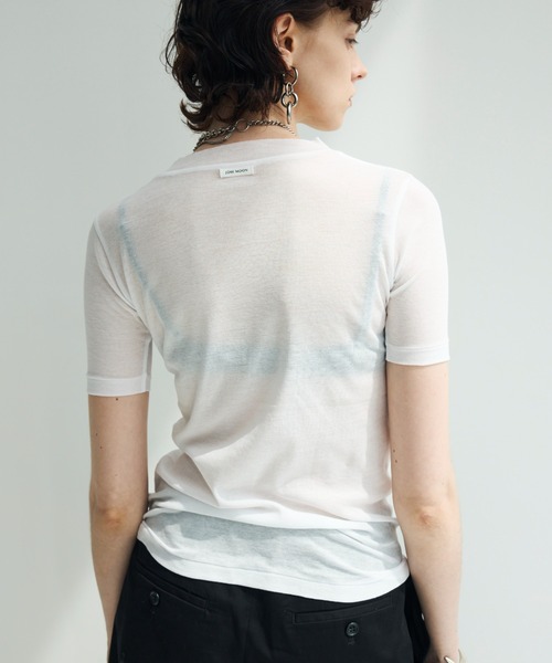 JOSE MOON(ジョゼムーン)の「SHEER RIB TEE /シアーリブT(Tシャツ/カットソー・レディース・ホワイト/グレー/ブラック/サックスブルー/ピンク・FREE)」の9枚目の写真