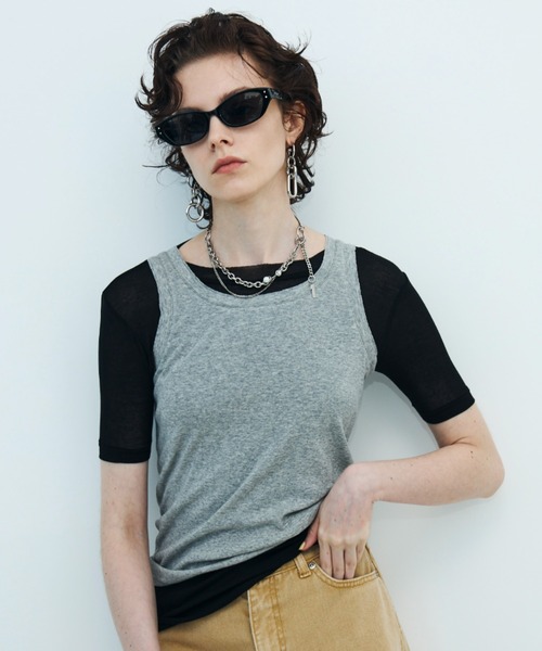 JOSE MOON(ジョゼムーン)の「SHEER RIB TEE /シアーリブT(Tシャツ/カットソー・レディース・ホワイト/グレー/ブラック/サックスブルー/ピンク・FREE)」の12枚目の写真