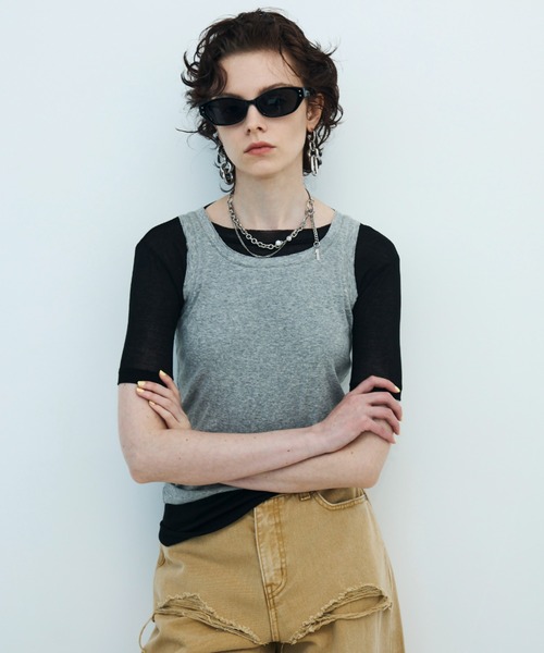 JOSE MOON(ジョゼムーン)の「SHEER RIB TEE /シアーリブT(Tシャツ/カットソー・レディース・ホワイト/グレー/ブラック/サックスブルー/ピンク・FREE)」の13枚目の写真