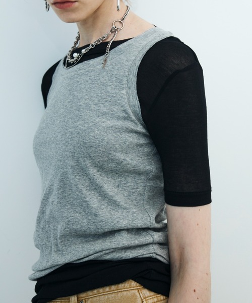 JOSE MOON(ジョゼムーン)の「SHEER RIB TEE /シアーリブT(Tシャツ/カットソー・レディース・ホワイト/グレー/ブラック/サックスブルー/ピンク・FREE)」の19枚目の写真