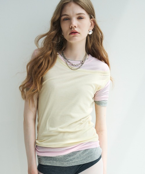 JOSE MOON(ジョゼムーン)の「SHEER RIB TEE /シアーリブT(Tシャツ/カットソー・レディース・ホワイト/グレー/ブラック/サックスブルー/ピンク・FREE)」の22枚目の写真