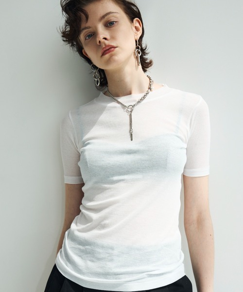 JOSE MOON(ジョゼムーン)の「SHEER RIB TEE /シアーリブT(Tシャツ/カットソー・レディース・ホワイト/グレー/ブラック/サックスブルー/ピンク・FREE)」の6枚目の写真