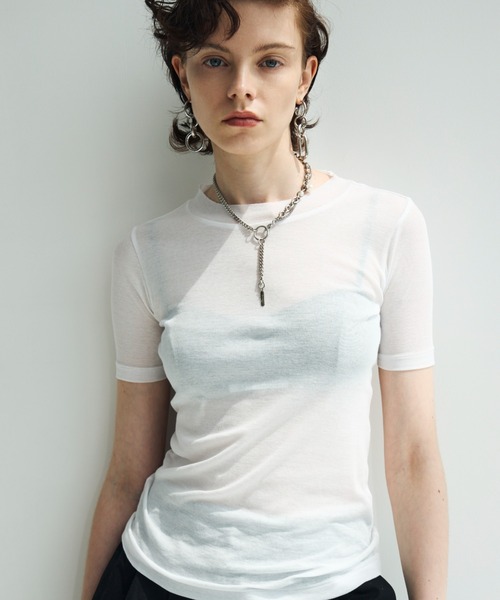 JOSE MOON(ジョゼムーン)の「SHEER RIB TEE /シアーリブT(Tシャツ/カットソー・レディース・ホワイト/グレー/ブラック/サックスブルー/ピンク・FREE)」の7枚目の写真