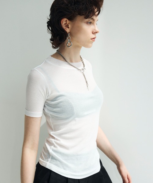 JOSE MOON(ジョゼムーン)の「SHEER RIB TEE /シアーリブT(Tシャツ/カットソー・レディース・ホワイト/グレー/ブラック/サックスブルー/ピンク・FREE)」の8枚目の写真