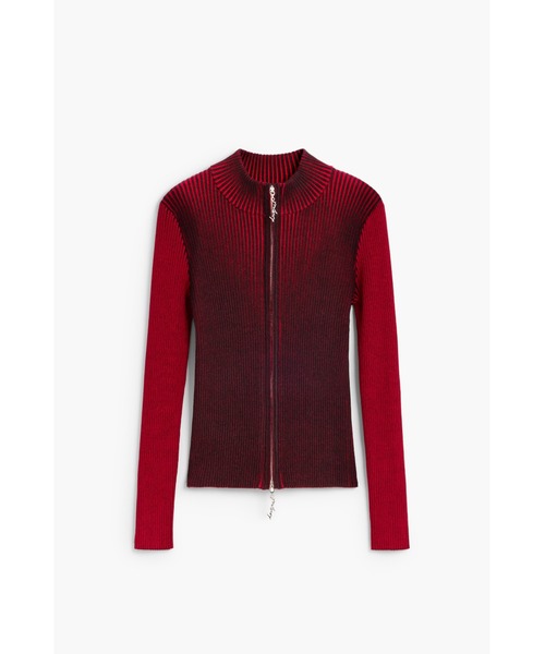 Desigual(デシグアル)の「Red Two-Tone High-Gauge Double-Zip Knit/レッドバイカラー ハイゲージ ダブルジップ ニット(ニット/セーター・レディース・レッド・XS/S/M/L/XL)」の1枚目の写真